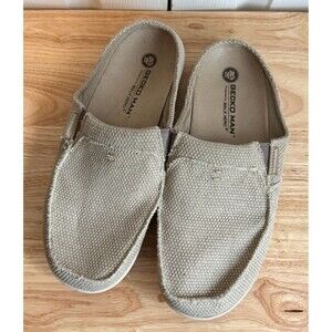Gecko Man Beige Slippers Men's Comfy Canvas JL3 Ivory Size US 9.5 UK 9